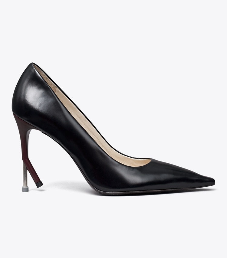 Tory Burch designer heels Broken Heel Pump in PERFECT BLACK / DARK CARMINE side