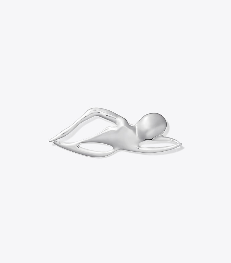 Tory Burch designer haarnadeln Brosche im Schwimmerdesign in Light Silver front