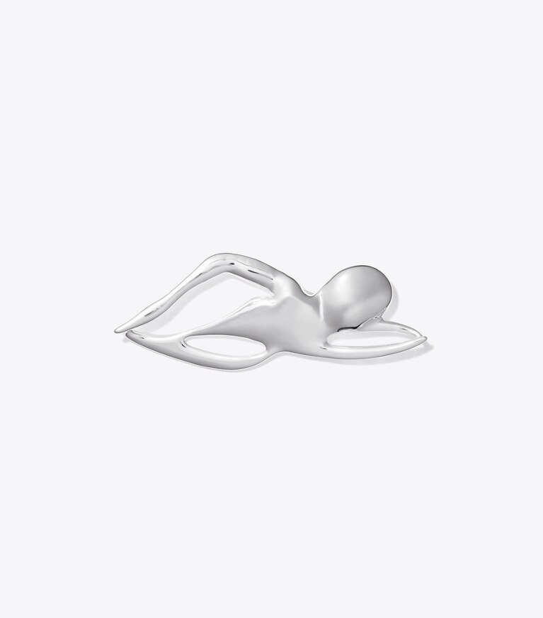 Tory Burch designer haarnadeln Brosche im Schwimmerdesign in Light Silver front