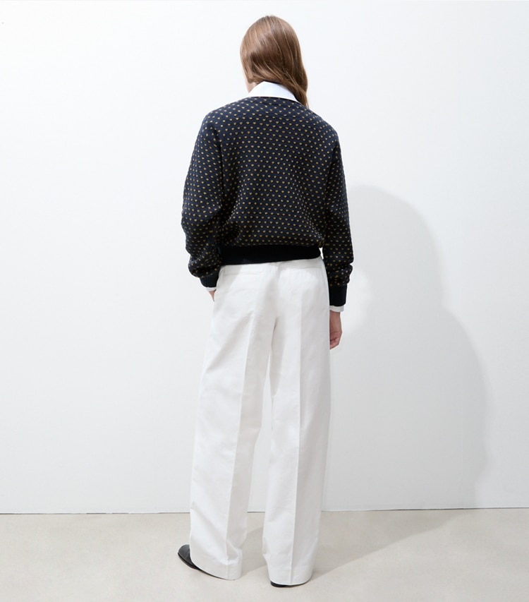 Tory Burch designer bottoms Brushed Cotton Trouser in White on model back