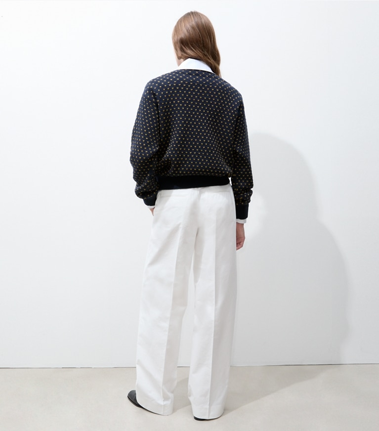 Tory Burch designer bottoms Brushed Cotton Trouser in White on model back