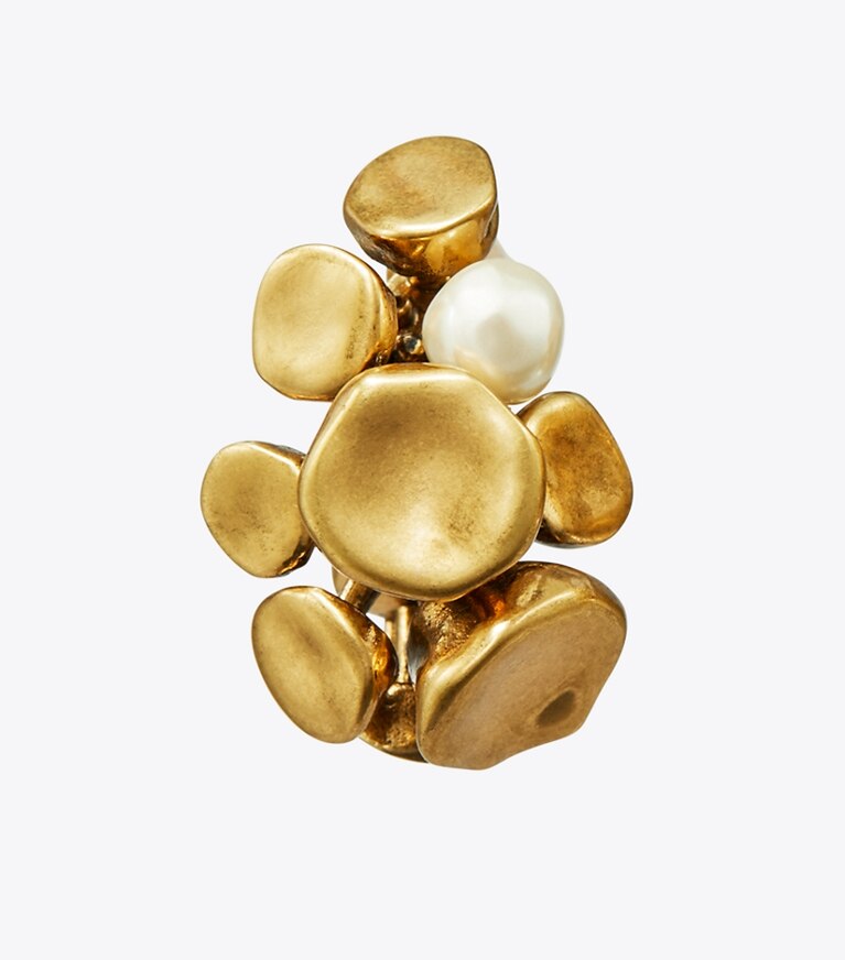 Tory Burch designer earrings Brutalist Cluster Earring in Antique Light Brass front