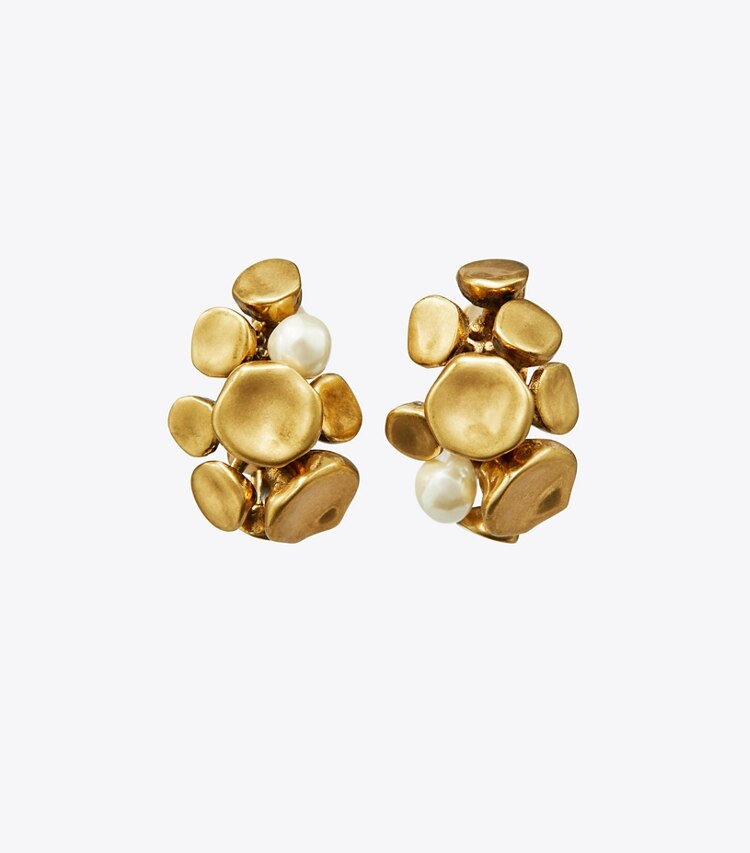 Tory Burch designer earrings Brutalist Cluster Earring in Antique Light Brass front