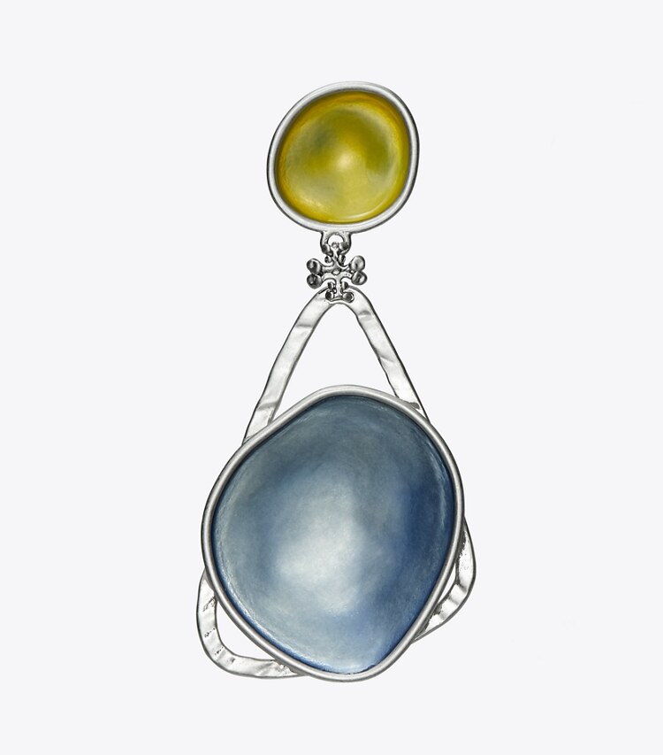 Tory Burch designer earrings Brutalist Pebble Earring in Antique Tory Silver / Purple / Green detail