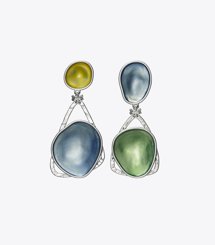 Tory Burch designer earrings Brutalist Pebble Earring in Antique Tory Silver / Purple / Green front