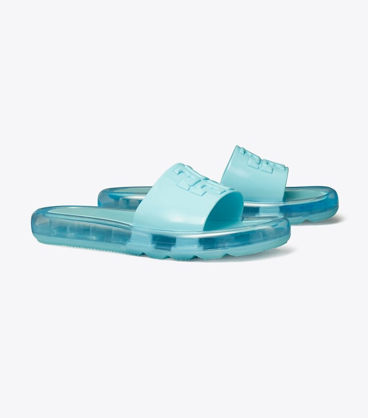 Tory Burch designer sandalen Bubble Jelly Slide in ISLAND BLUE / ISLAND BLUE angle