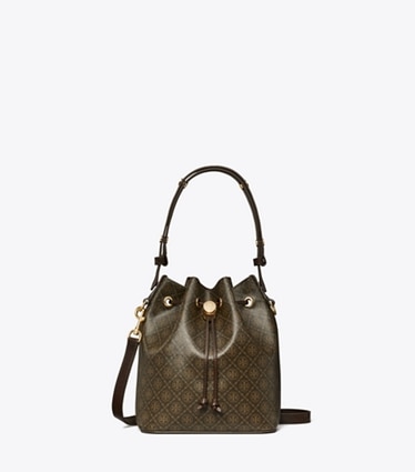 Tory Burch designer crossbody bags Bucket Bag aus beschichtetem Canvas mit T-Monogramm in French Press front