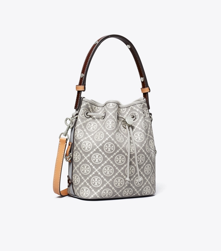 Tory Burch designer crossbody bags Bucket Bag im Utility-Stil mit T-Monogramm in Gray angle