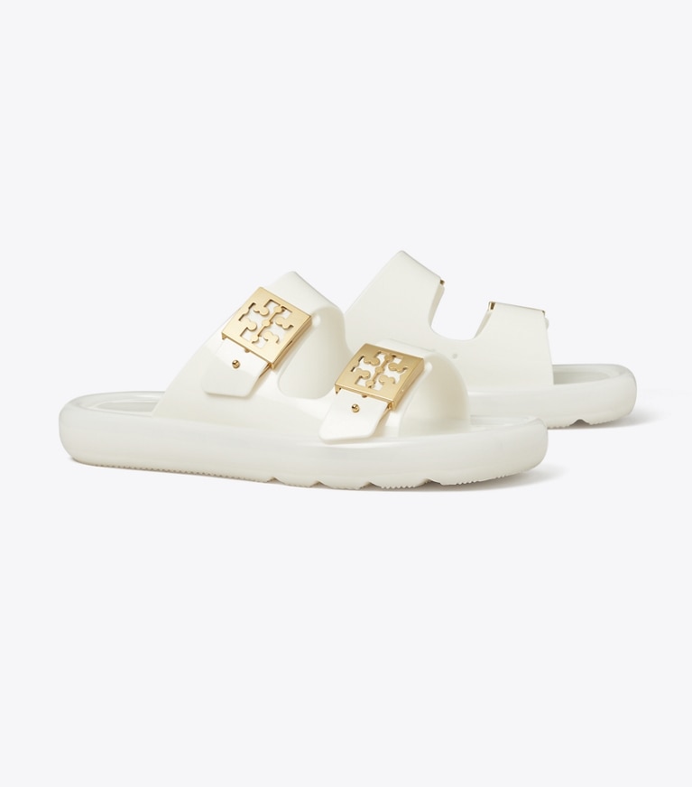 Tory Burch designer sandals Buckle Bubble Jelly in IVORY / GOLD angle