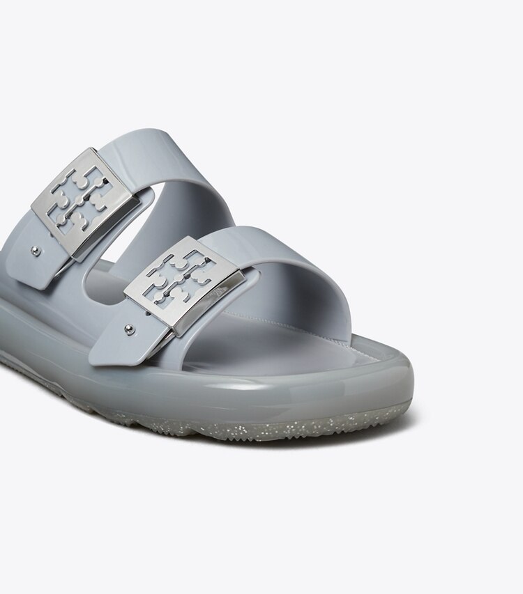 Tory Burch designer サンダル バックル バブルジェリー in LIGHT GRAY / SILVER ディテール