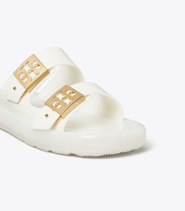 Tory Burch designer sandals Buckle Bubble Jelly in IVORY / GOLD angle