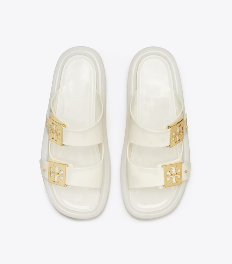 Tory Burch designer sandals Buckle Bubble Jelly in IVORY / GOLD angle