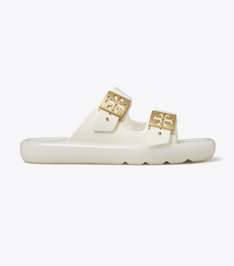Tory Burch designer sandals Buckle Bubble Jelly in IVORY / GOLD angle