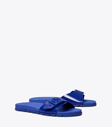 Tory Burch designer sandalen Buckle Slide in BALLPOINT BLUE / BALLPOINT BLUE angle