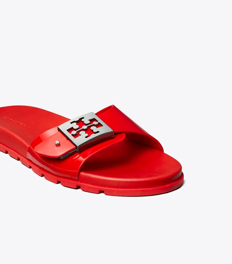 Tory Burch designer サンダル バックル スライド in LIPSTICK RED / SILVER angle
