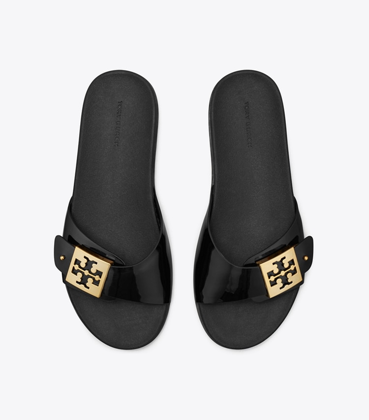 Tory Burch designer sandals Buckle Slide in PERFECT BLACK / GOLD / PERFECT BLACK overhead