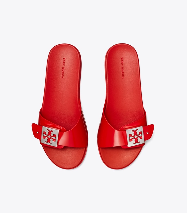 Tory Burch designer サンダル バックル スライド in LIPSTICK RED / SILVER angle