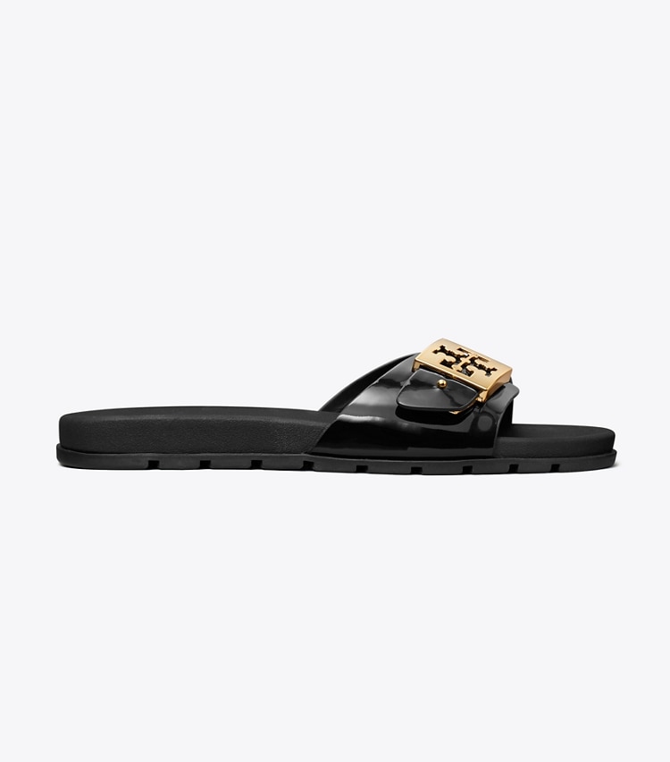 Tory Burch designer sandals Buckle Slide in PERFECT BLACK / GOLD / PERFECT BLACK side