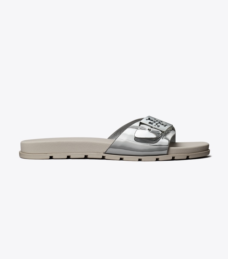 Tory Burch designer sandals Buckle Slide in SILVER / SILVER / ALUMINUM side