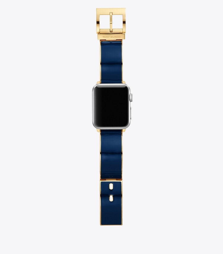 Tory Burch designer watches tory track smart watches Buddy Bangle Band for Apple Watch®, Gold-Tone/Navy, 38 MM x 40 MM in NAVY/GOLD front