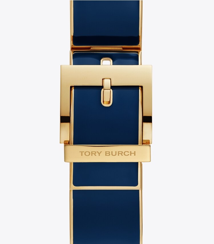 Tory Burch designer watches tory track smart watches Buddy Bangle Band for Apple Watch®, Gold-Tone/Navy, 38 MM x 40 MM in NAVY/GOLD packable reversible