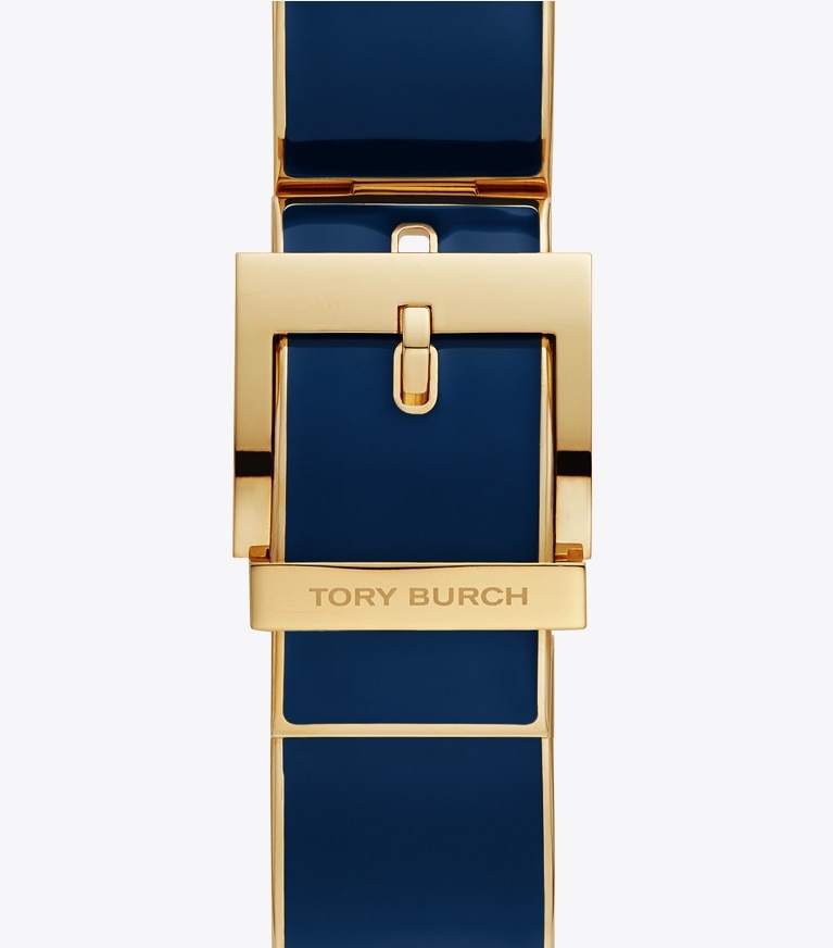 Tory Burch designer watches tory track smart watches Buddy Bangle Band for Apple Watch®, Gold-Tone/Navy, 38 MM x 40 MM in NAVY/GOLD front