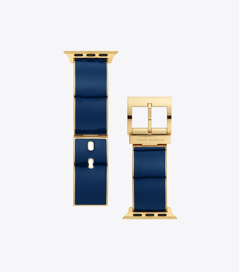 Tory Burch designer watches tory track smart watches Buddy Bangle Band for Apple Watch®, Gold-Tone/Navy, 38 MM x 40 MM in NAVY/GOLD front