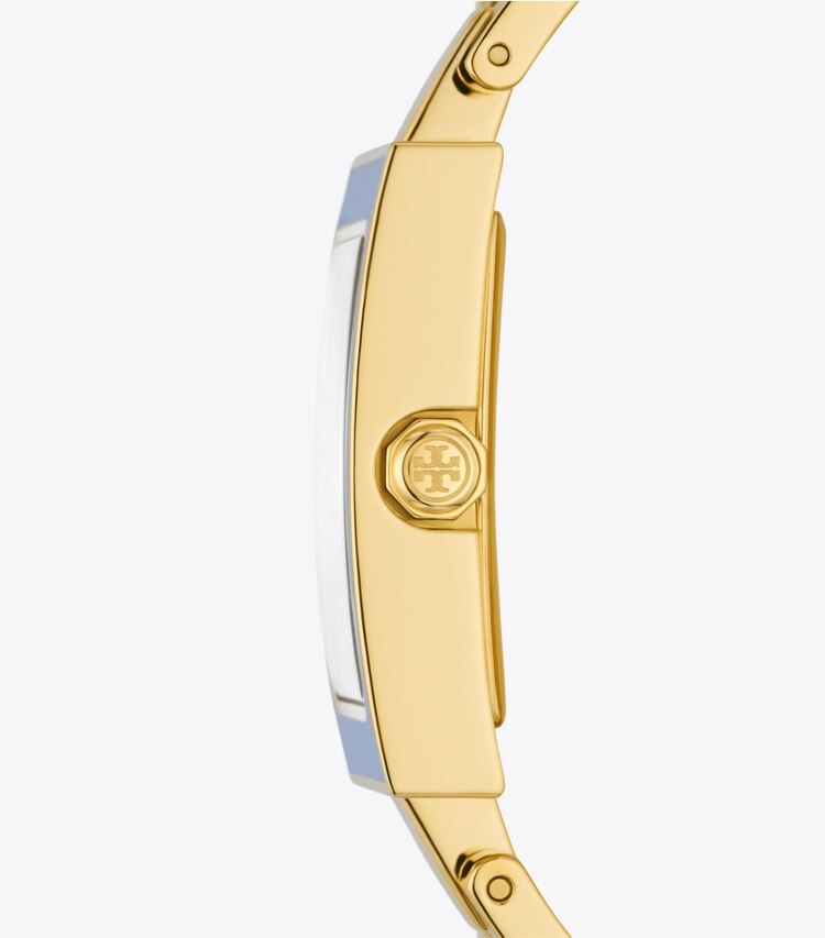 Tory Burch designer strap watches Buddy Bangle Watch, Gold-Tone/Multi-Color Stainless Steel, 26 x 32 MM in GOLD/GREEN/BLUE side