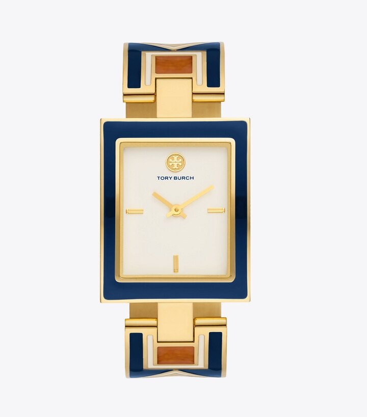 Buddy Bangle Watch, Navy/Gold-Tone Stainless Steel, 25 x 32MM : Women's  Designer Strap Watches | Tory Burch