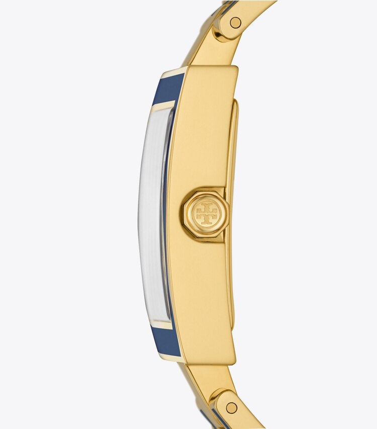Tory Burch designer strap watches Buddy Bangle Watch, Navy/Gold-Tone Stainless Steel, 25 x 32MM  in IVORY MULTI side