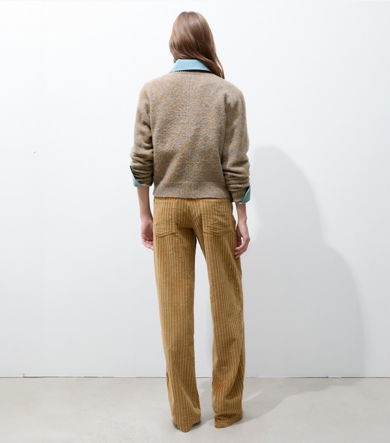 Tory Burch designer bottoms Buddy Corduroy Pant in Grain on model back