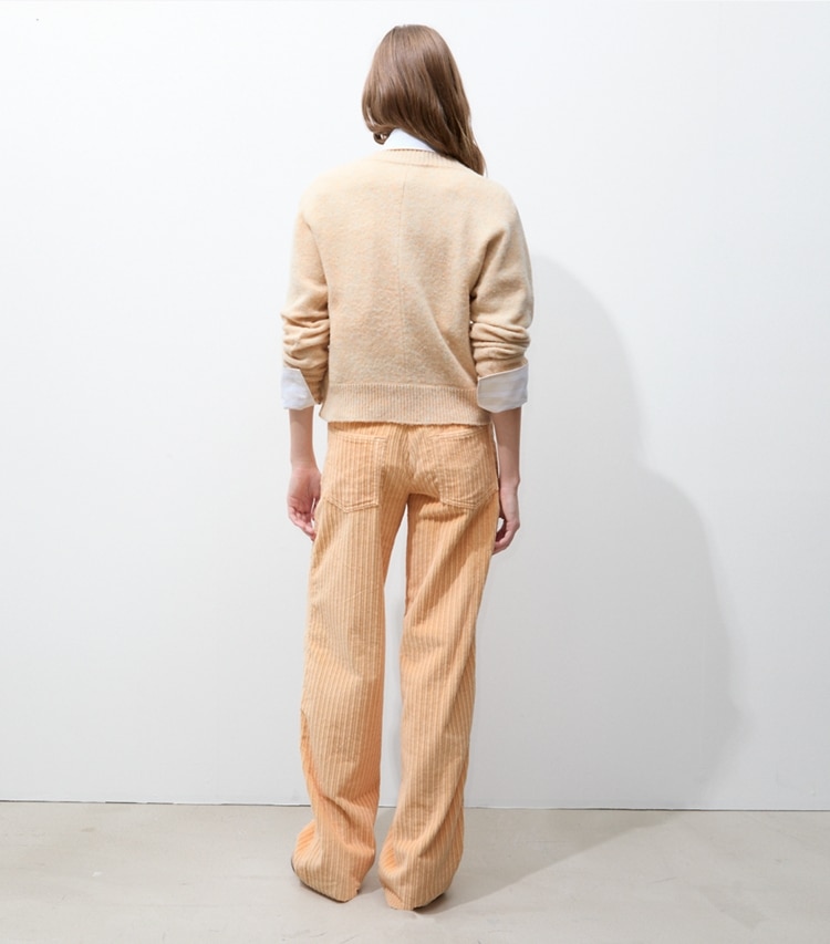 Tory Burch designer bottoms Buddy Corduroy Pant in Apricot on model back