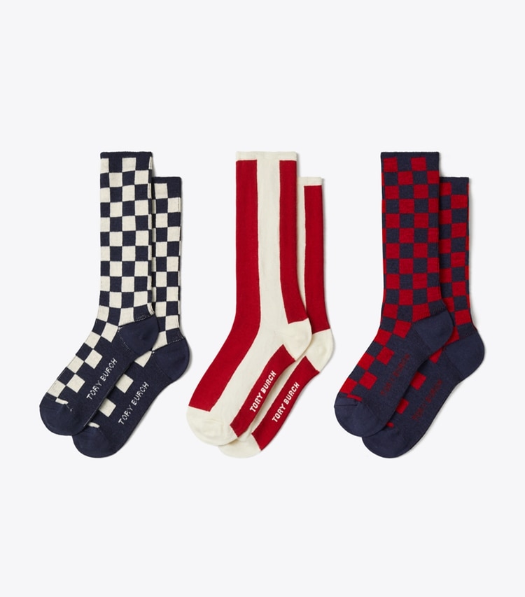 Tory Burch designer socks Buddy Socks, Set of 3  in Navy front