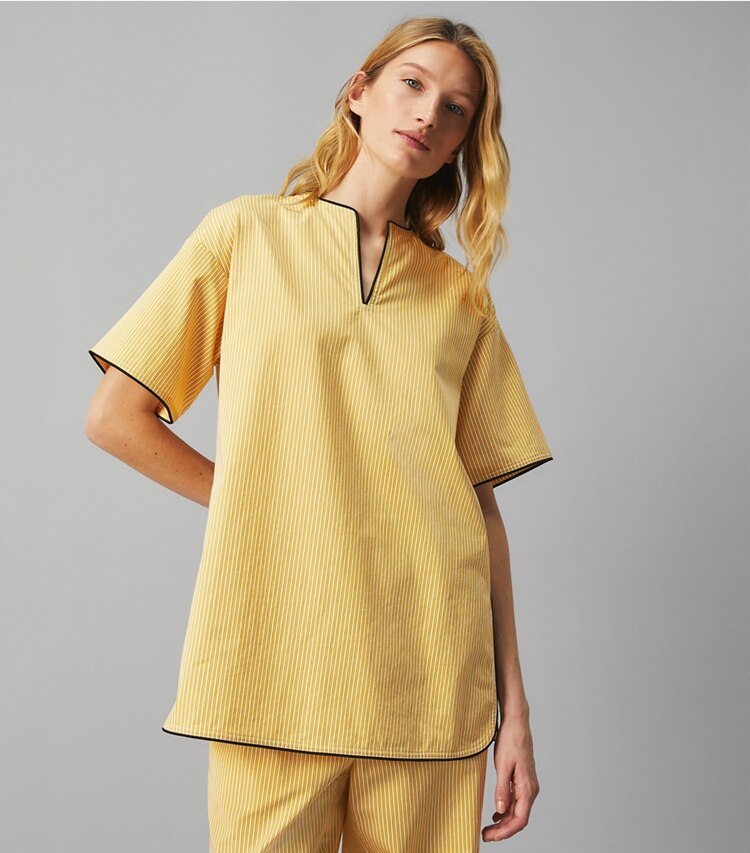 Tory Burch designer tops Buddy Stripe Tunic in  BUDDY STRIPE on model detail