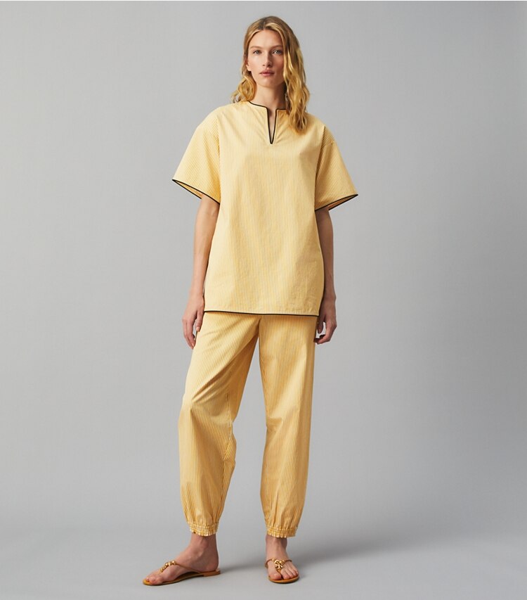 Tory Burch designer tops Buddy Stripe Tunic in  BUDDY STRIPE on model front