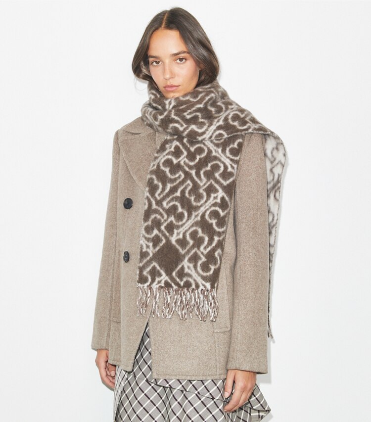 Tory Burch diseñador bufandas Bufanda con logotipo Puzzle en Black / Ivory accesorio en modelo