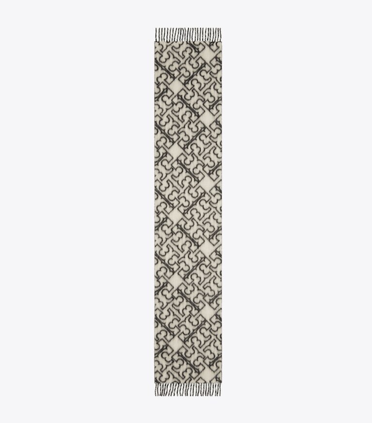 Tory Burch diseñador bufandas Bufanda con logotipo Puzzle en Black / Ivory vista superior