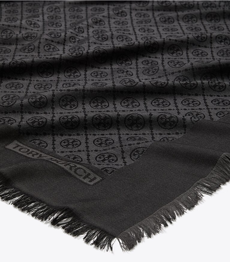 Tory Burch diseñador bufandas Bufanda de viaje de jacquard con monograma de T en Black detalle
