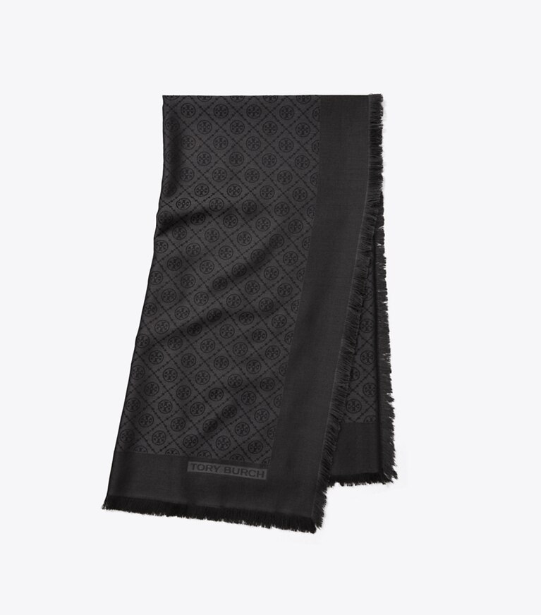 Tory Burch diseñador bufandas Bufanda de viaje de jacquard con monograma de T en Black plegado