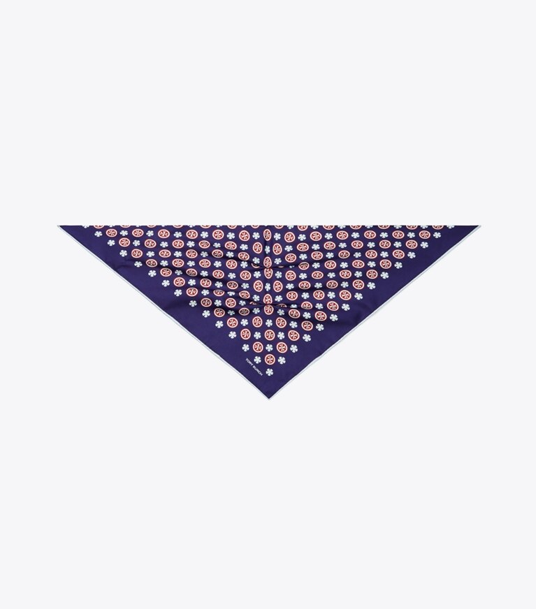 Tory Burch diseñador bufandas Bufanda triangular con logo floral en Navy Floral Logo vista superior