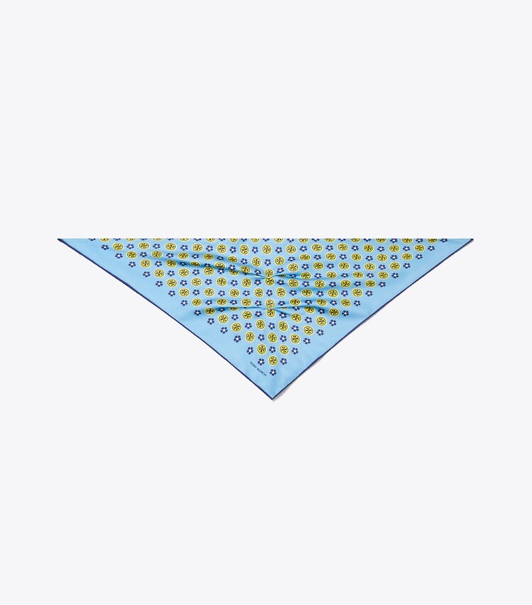 Tory Burch diseñador bufandas Bufanda triangular con logo floral en Light Blue Floral Logo vista superior