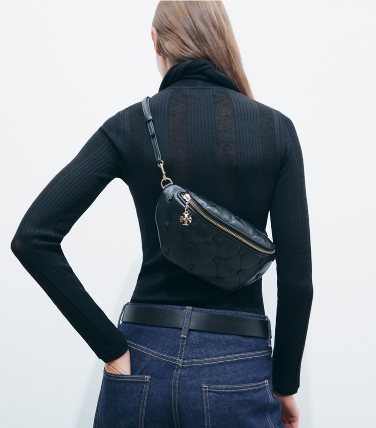 Tory Burch designer belt bags Bunny Knot Belt Bag in BLACK additional on model