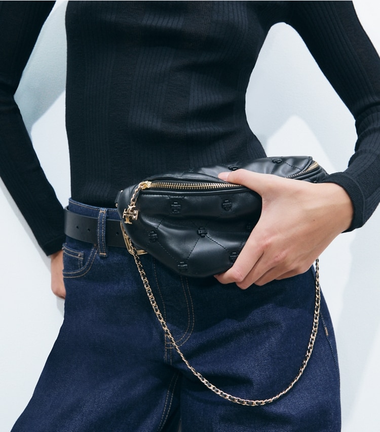 Tory Burch designer belt bags Bunny Knot Belt Bag in BLACK additional on model