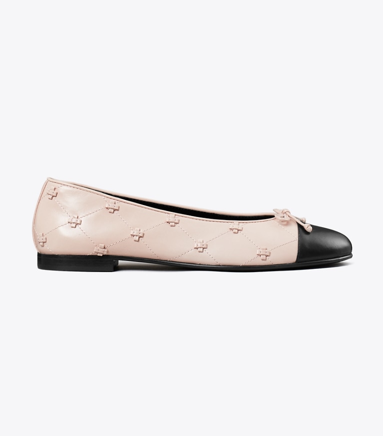 Tory Burch designer flats Bunny Knot Cap-Toe Ballet Flat in ROSE / BLACK side