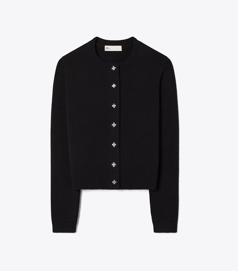 Tory Burch designer sweaters Bunny Knot Cashmere Cardigan in BLACK front