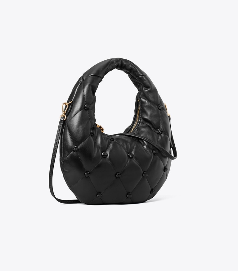 Tory Burch designer crossbody bags Bunny Knot Crescent Bag in BLACK angle