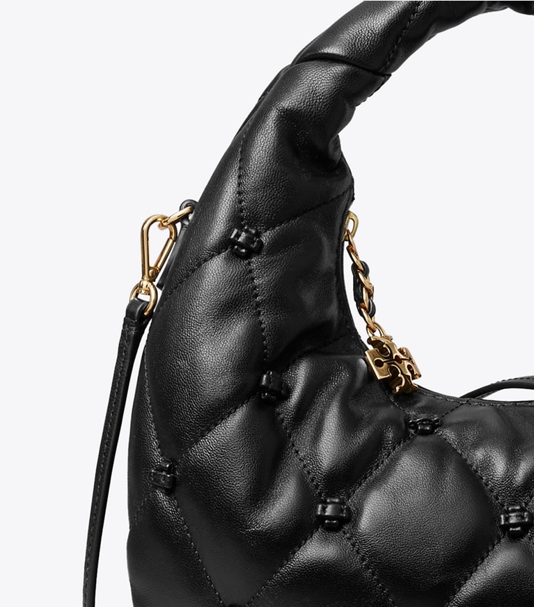 Tory Burch designer crossbody bags Bunny Knot Crescent Bag in BLACK detail