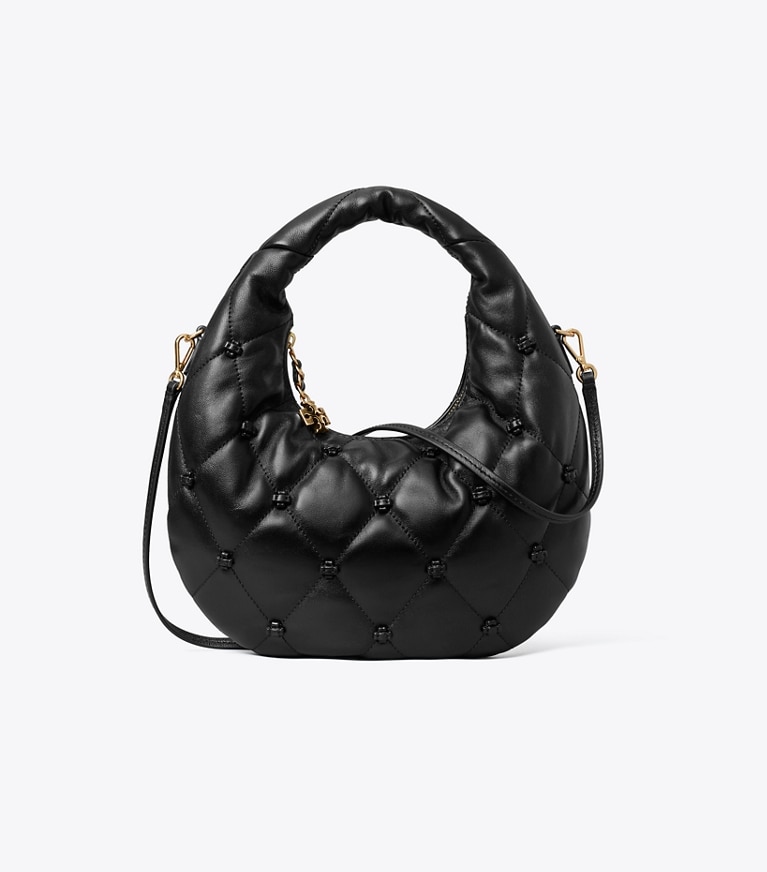 Tory Burch designer crossbody bags Bunny Knot Crescent Bag in BLACK front