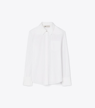 Tory Burch designer oberteile Bunny Knot Hemd aus Popeline in White front