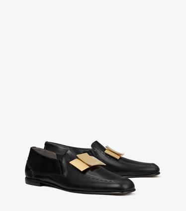 Tory Burch designer flats Bunny Knot Loafer in PERFECT BLACK / GOLD angle